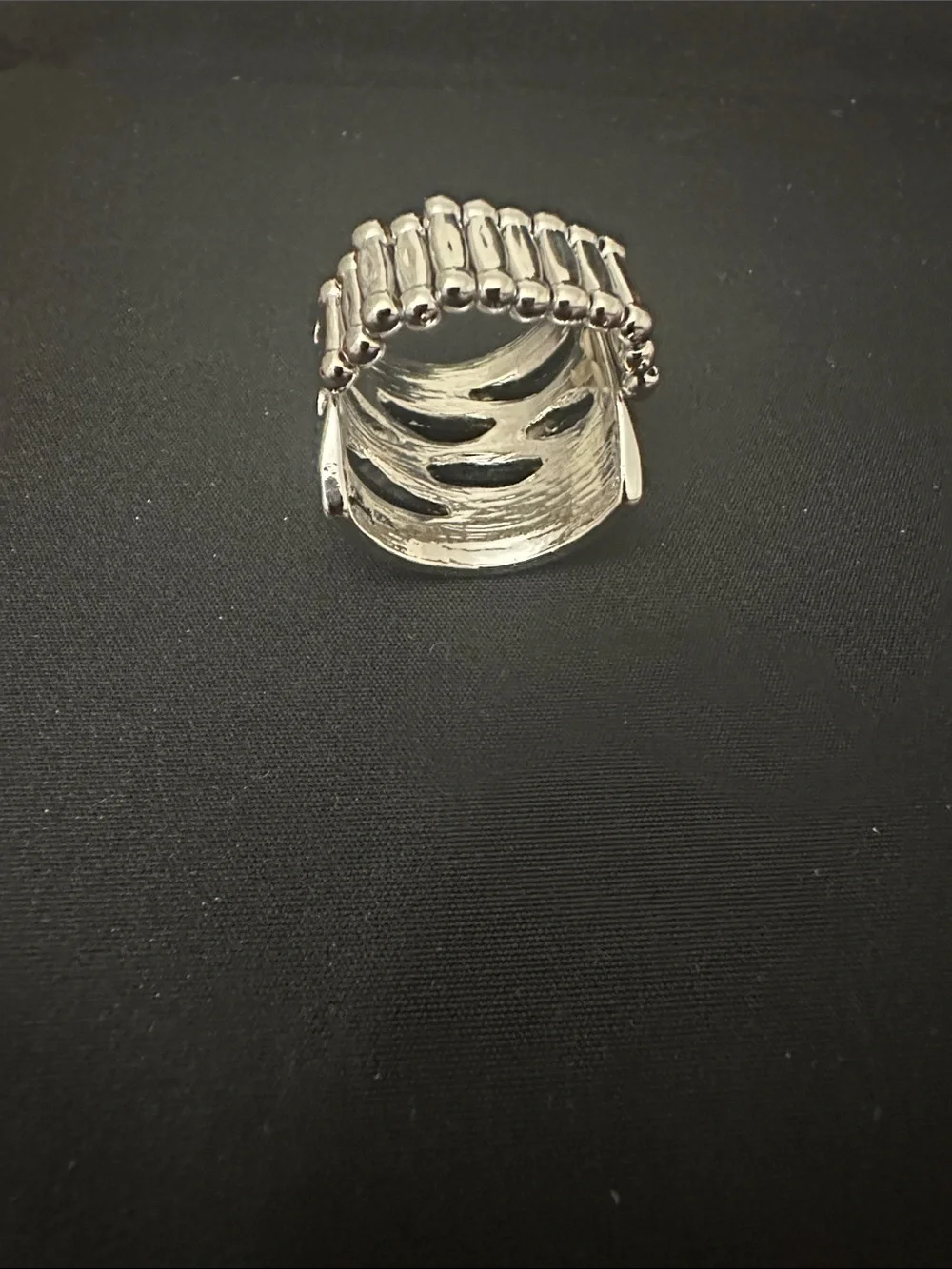 Silver Tone Multi-Row Blue & Green Crystal Statement Ring